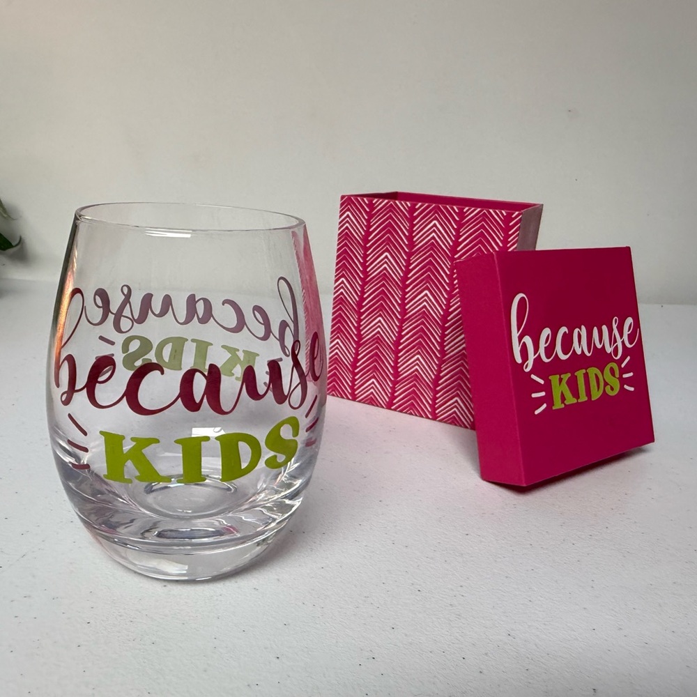 Because Kids Stemless Wine Glass in Pink & Lime